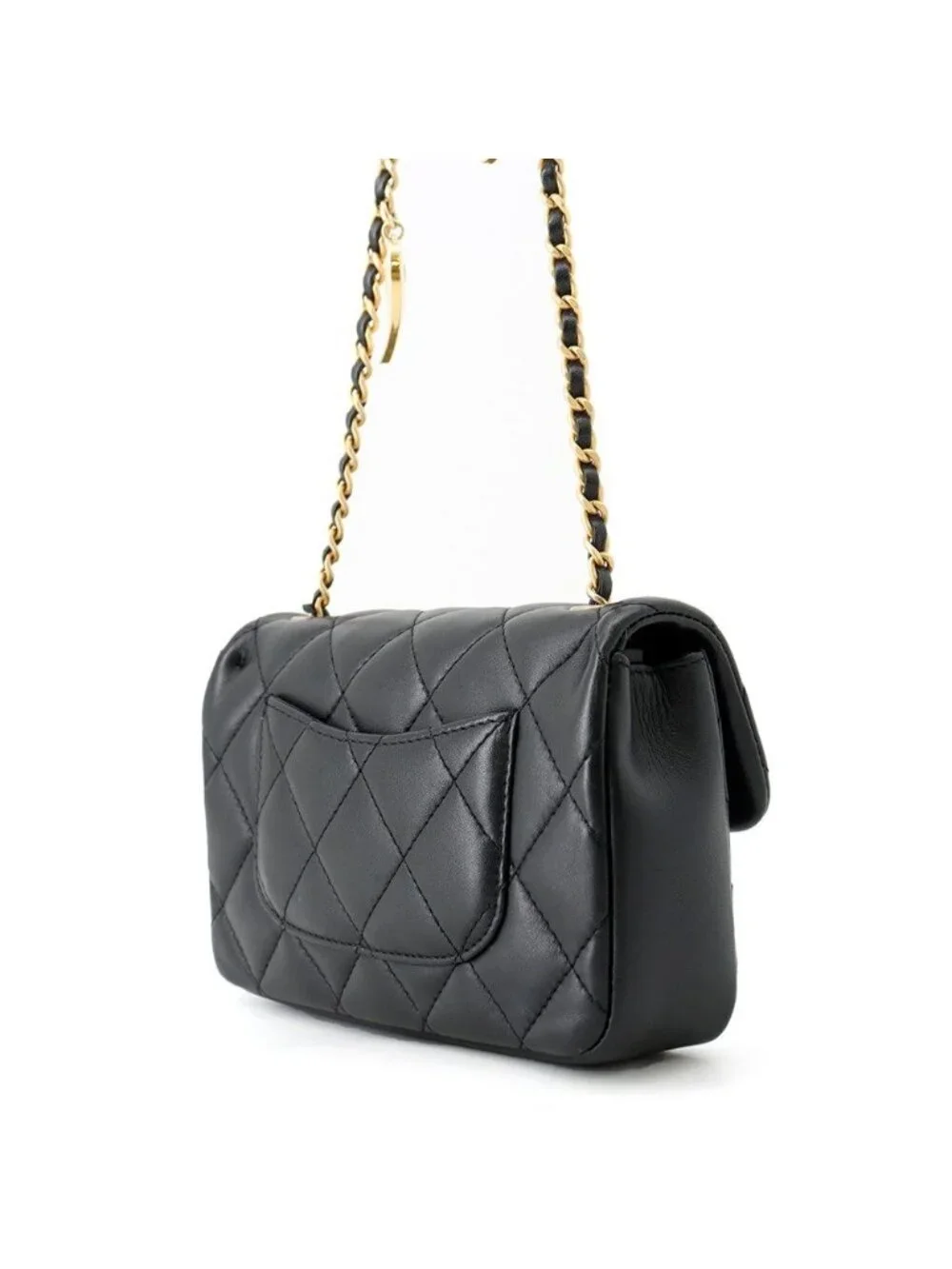 Chanel Chain Shoulder Bag Mini Quilted CC Logo Lambskin Black